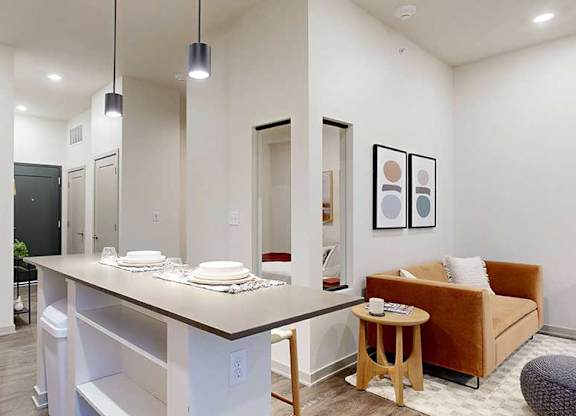 a compact kitchen island with built in storage