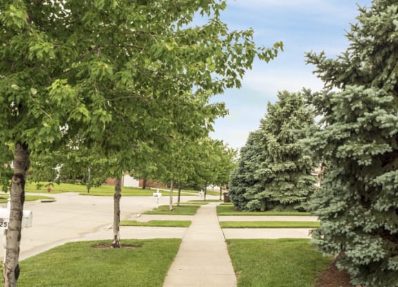 View of the sidewalk in Cascade Pines neighborhood in Lincoln NE