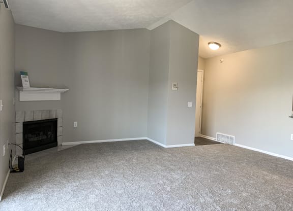 Spacious living room with cozy fireplace at Eagle Run Apartments in Omaha Nebraska