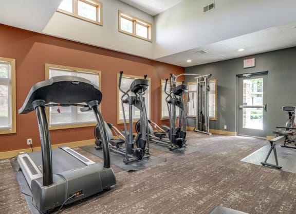 Cardio equipment in the fitness center at Fountain Glen Apartments!