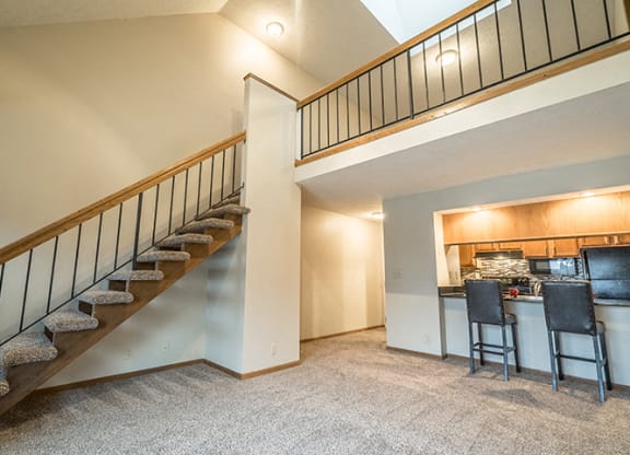 View of the open concept loft floorplan at Fountain Glen Apartments