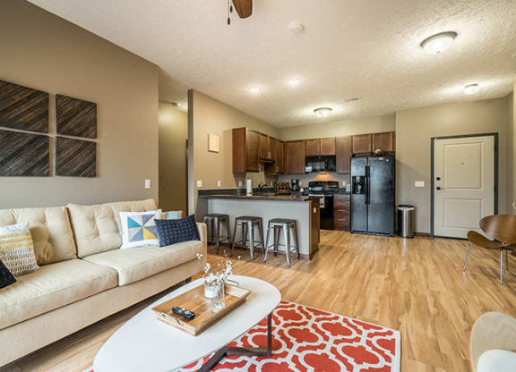 Interiors- Large open concept living space at the Villas of Omaha Butler Ridge in Omaha NE