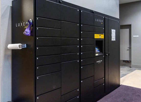 Your packages are safely delivered to the package lockers in the lobby at Midtown Crossing Apartments Omaha.