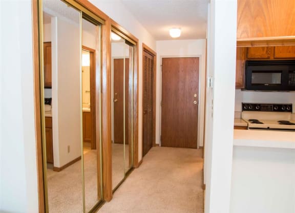 hallway including spacious closets at Capitol View Apartments in Lincoln Nebraska