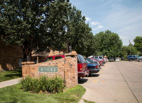 Moore Place sign at Moore Place Apartments in Lincoln Nebraska