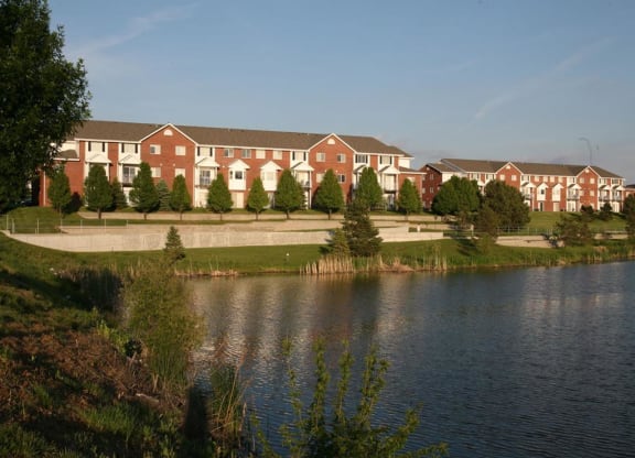 lake and bike path at Pine Lake Heights Apartments in Lincoln Nebraska