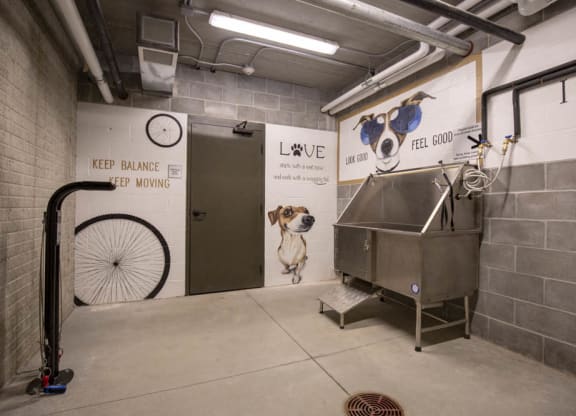 Bike repair station and pet wash station at North Pointe Villas luxury apartments in North Lincoln NE 68521