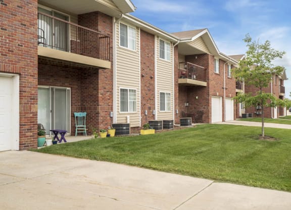 Exterior of Northbrook Apartments with attached garages
