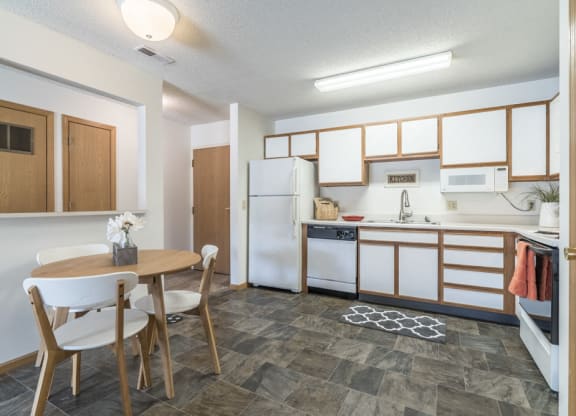 Large kitchen with attached dining area at Northridge Heights in north Lincoln