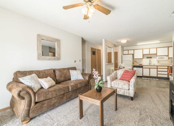 Open concent living room and kitchen at Northridge Heights in north Lincoln