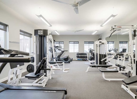 a gym with weights and exercise machines