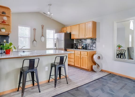 Full sized shared kitchen in the clubhouse at Skyline View
