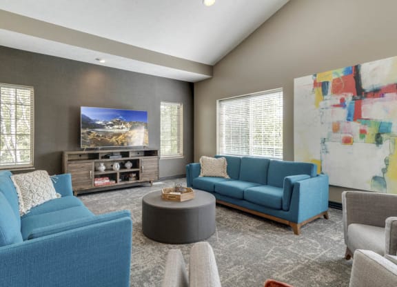 TV lounge in the clubhouse at Stone Creek Villas townhomes in west Omaha NE 68116