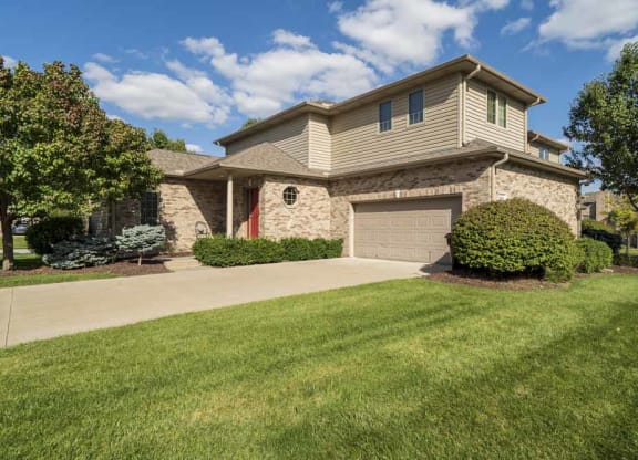 Two-car attached garage with private entrance at Stone Creek Villas townhomes in west Omaha NE 68116