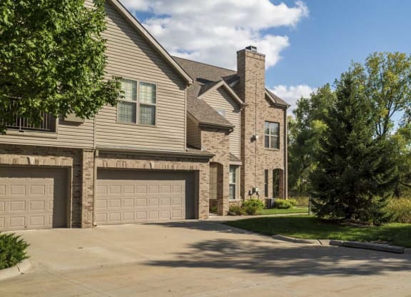 Attached two-car garages with private entrances at Stone Creek Villas townhomes in west Omaha NE 68116