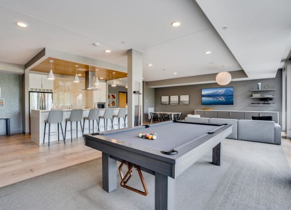 The Club Room features a pool table, big screen TV, and a gourmet kitchen