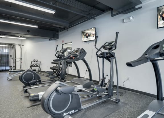 24-hour fitness center with TVs at The Conrad near UNMC in the Blackstone District Omaha NE 68105