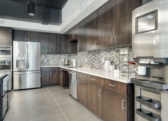 Coffee bar and clubhouse kitchen at The Conrad near UNMC in the Blackstone District Omaha NE 68105