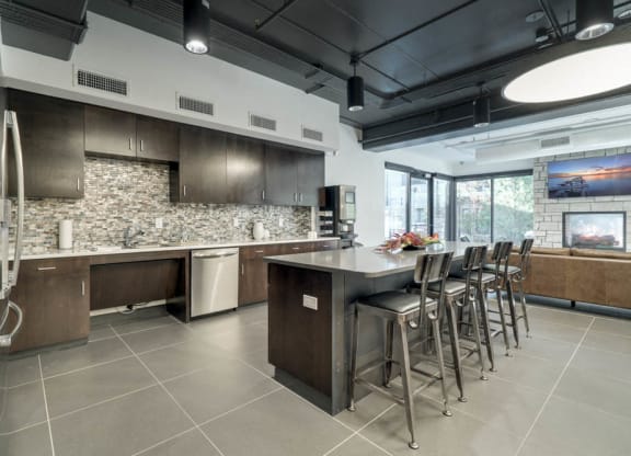 Clubhouse kitchen at The Conrad near UNMC in the Blackstone District Omaha NE 68105