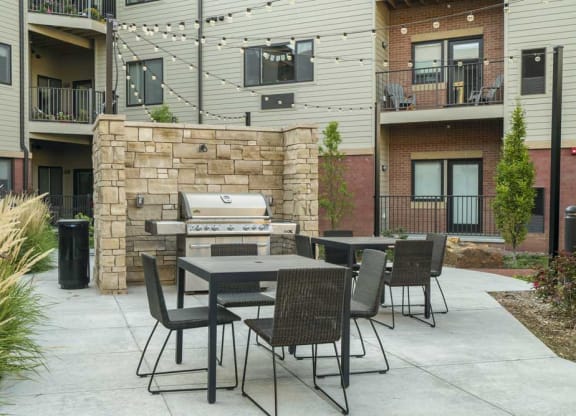 Outdoor grill and seating at The Conrad near UNMC in the Blackstone District Omaha NE 68105