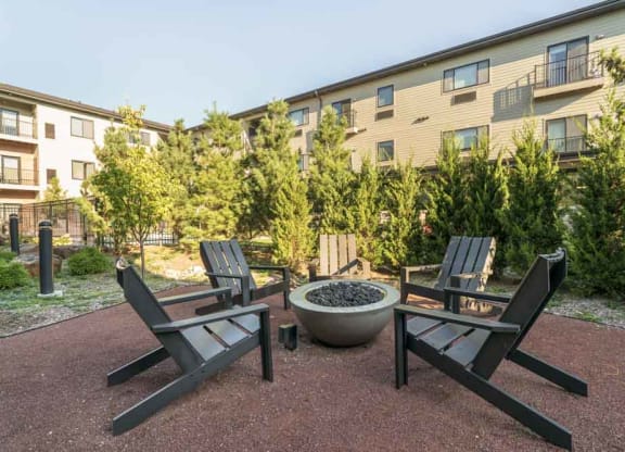 Outdoor fire pit in the pocket park at The Conrad near UNMC in the Blackstone District Omaha NE 68105