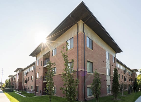 Building exterior at The Conrad near UNMC in the Blackstone District Omaha NE 68105