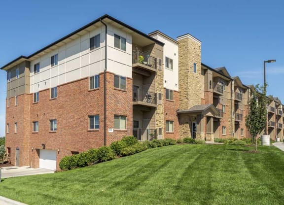 Underground parking and balconies at The Flats at 84 in southeast Lincoln NE 68516