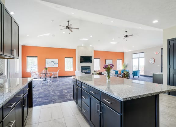 view of the flats at 84 clubhouse from the community kitchen