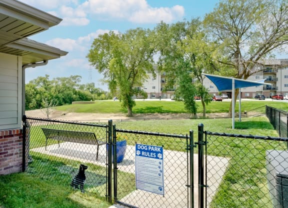 Fenced grass dog park at The Flats at Shadow Creek in Lincoln