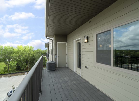 Spacious balcony and patio with beautiful views at The Flats at Shadow Creek new luxury apartments in east Lincoln NE 68520