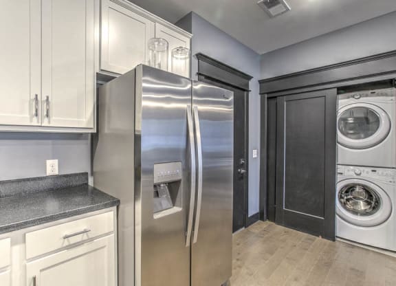 Side by side stainless steel refrigerator at The Helen