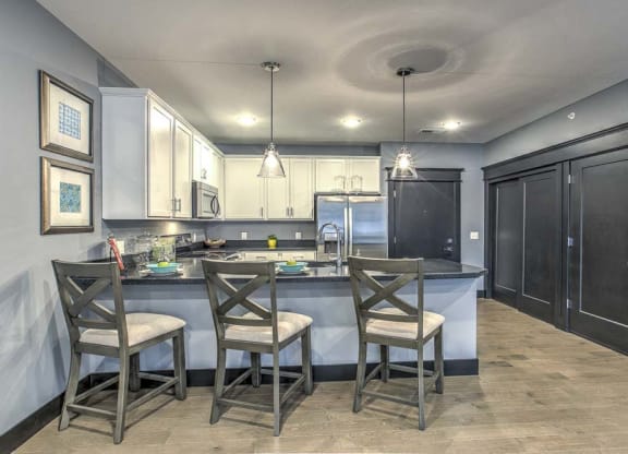 Counter top seating in the kitchen at The Helen