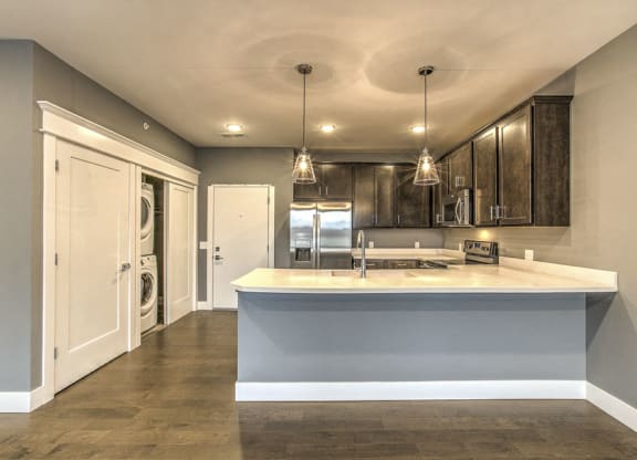 View of kitchen from the living room at The Helen