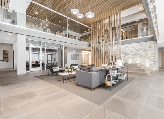 Interior view of The Preserve's clubhouse interior with second-floor sky walk