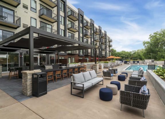 Large patio area next to the resort-style swimming pool