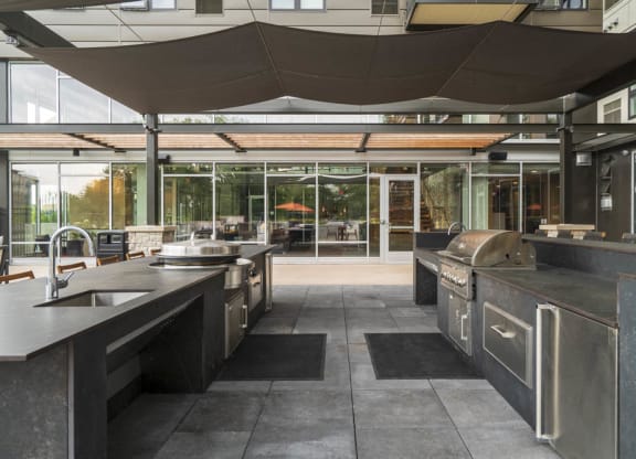Dual grills as an outdoor amenity.