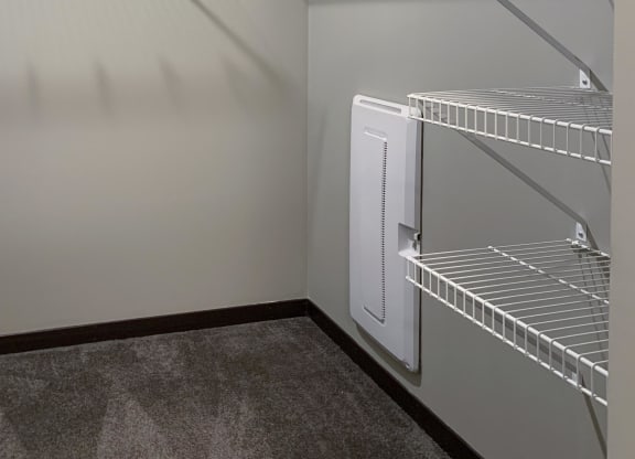 Walk-in closet with shelving and rods of the master bedroom in the Grand Canyon floorplan