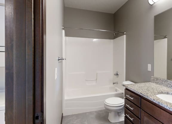 a bathroom with a combination shower and tub