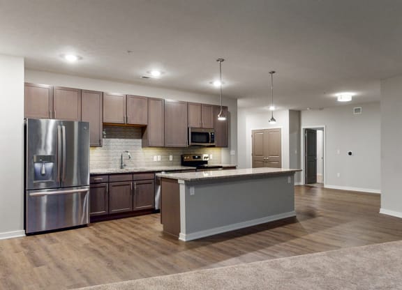 Large kitchen floor plan with island at WH Flats