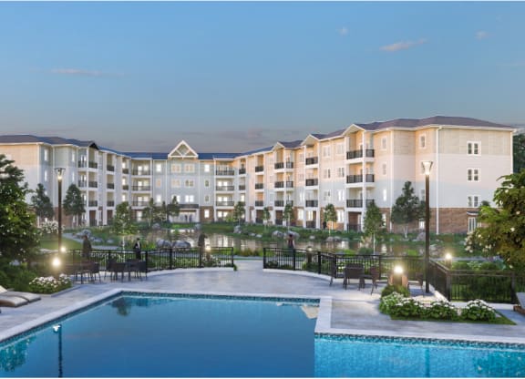 a rendering of Urbana at Hioaks pool in the foreground
