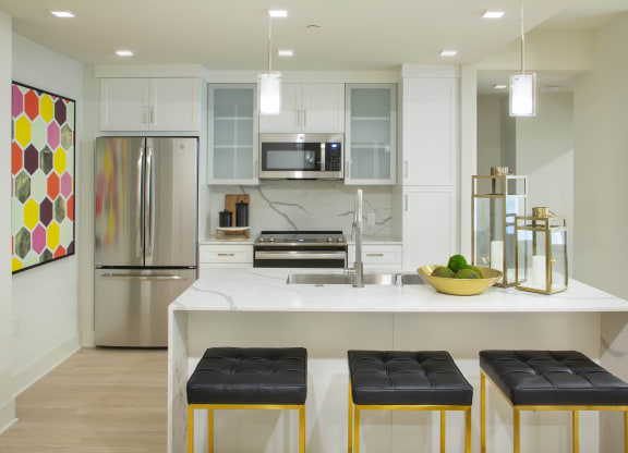 Kitchen with barstool at The Q Topanga, California