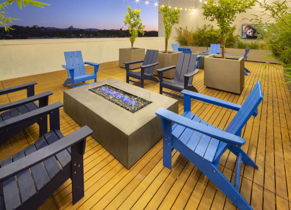 Firepits and Adirondack chairs at The Q Topanga, Woodland Hills, California
