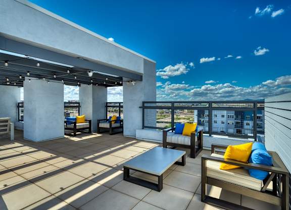 Rooftop patio with tables and chairs at Cuvee, Arizona, 85305