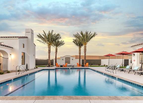 Pillar at Fountain Hills Relaxing pool with palm trees