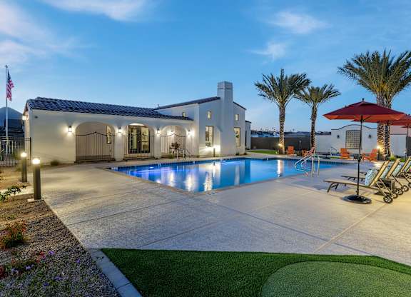 Pool deck and putting greens at Pillar at Fountain Hills