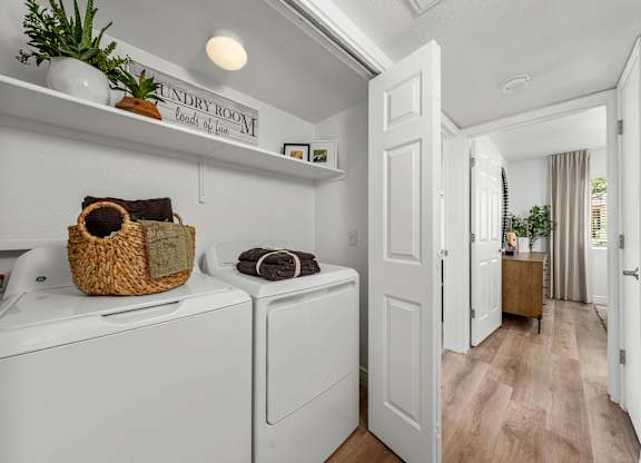 Laundry room with washer and dryer.