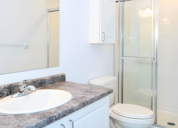 A white toilet sits next to a sink in a bathroom.