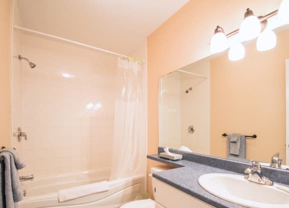 A bathroom with a toilet, sink, and bathtub.