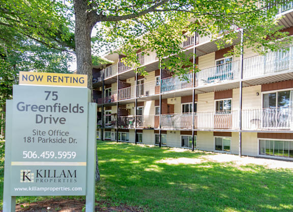 A sign for a rental property at 75 Greenfields Drive.