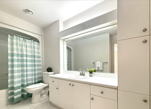 A bathroom with a toilet, sink, and shower curtain.